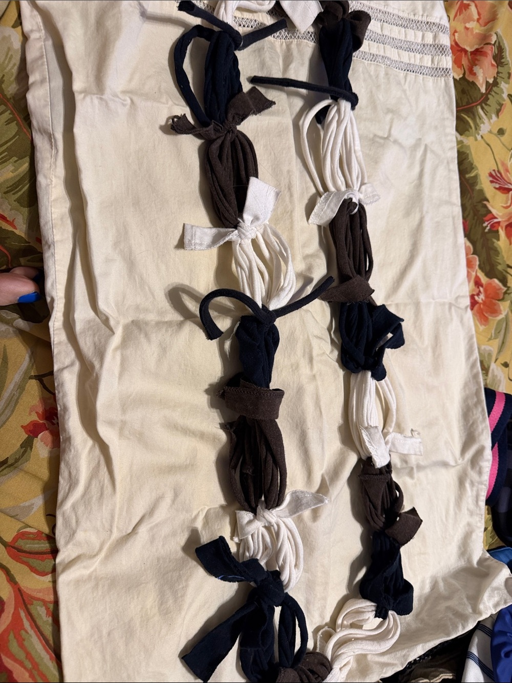 Braided Fabric Garland in Navy, Brown, and White - ladies scarf